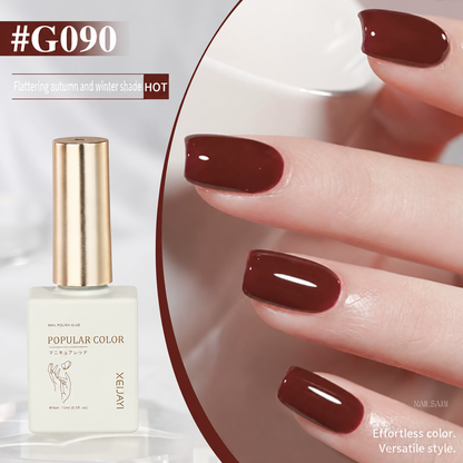Xeijayi Caramel Cocoa Gel Polish shade G090 with deep cocoa-red finish