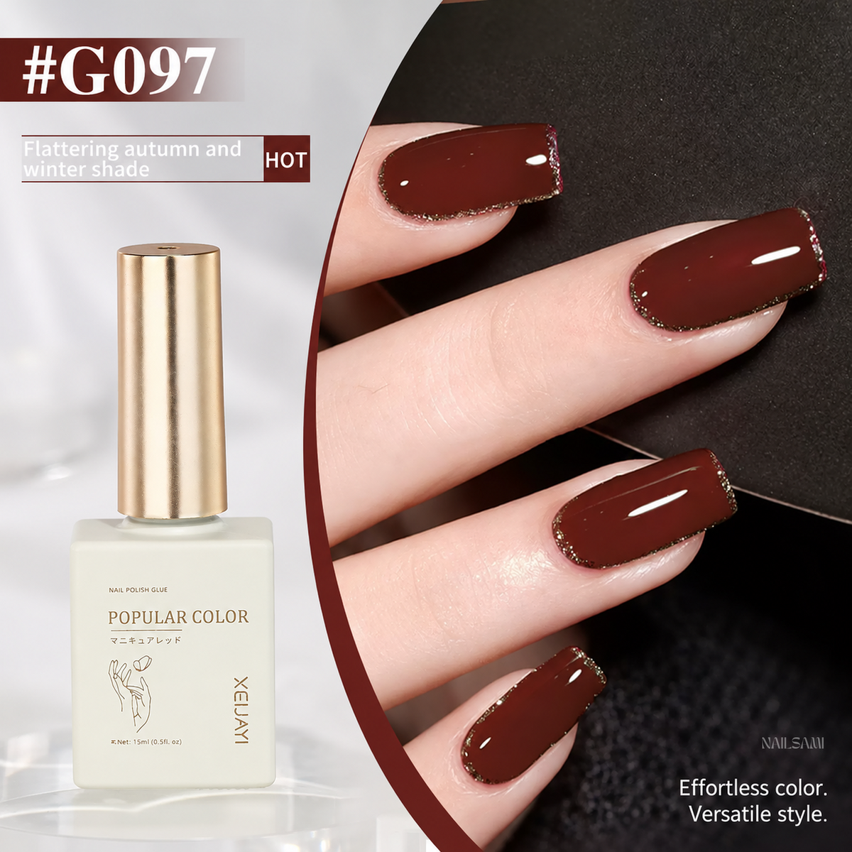 Xeijayi Caramel Cocoa Gel Polish shade G097 with chocolate-brown finish