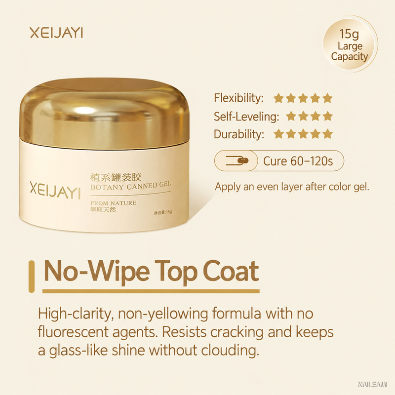Xeijayi No-Wipe Top Coat in a 15g jar
