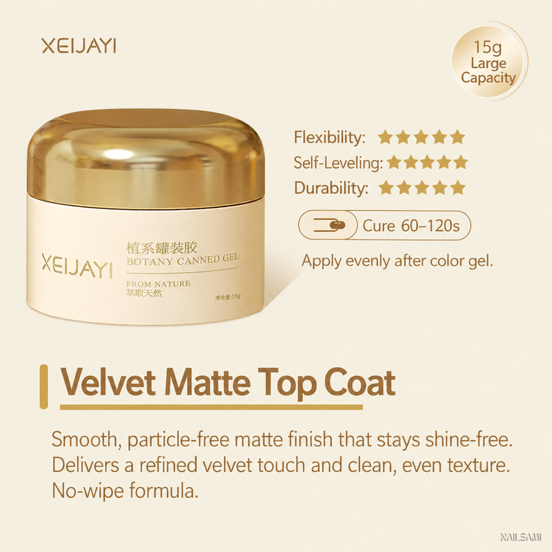 Xeijayi Velvet Matte Top Coat in a 15g jar