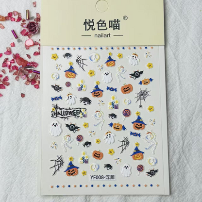 Full Yuesemiao YF008 embossed Halloween nail art sticker sheet