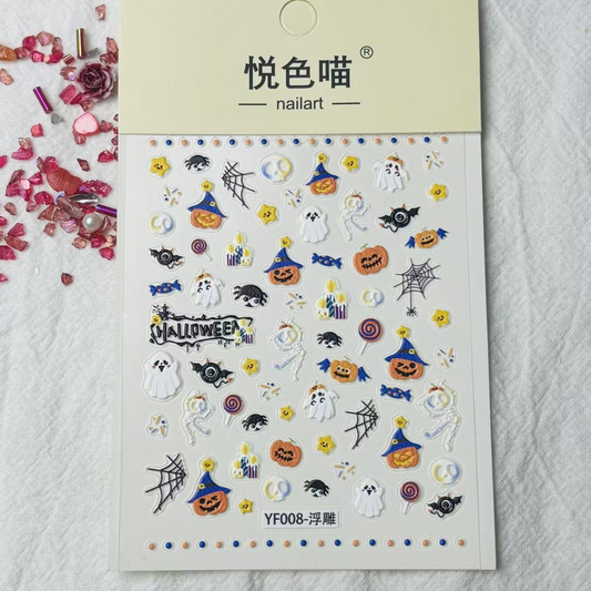 Full Yuesemiao YF008 embossed Halloween nail art sticker sheet