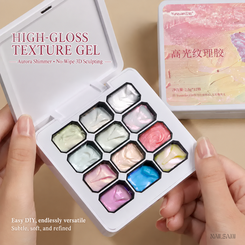 Yunzuan aurora high-gloss texture gel palette with 12 pearlescent colors