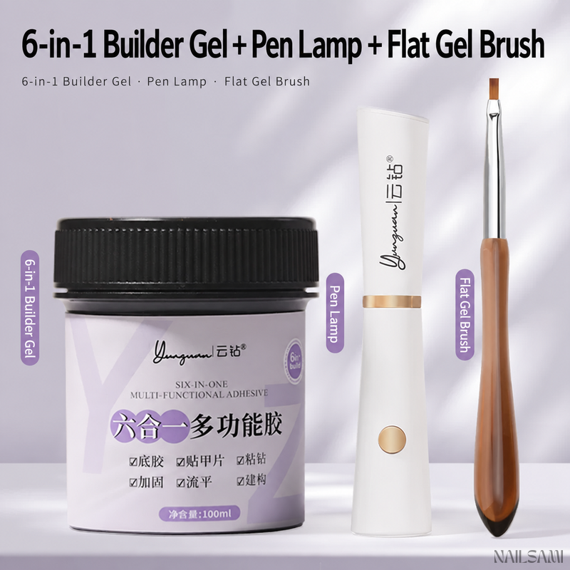 Yunzuan 6-in-1 builder gel 100ml with flat gel brush and pen lamp