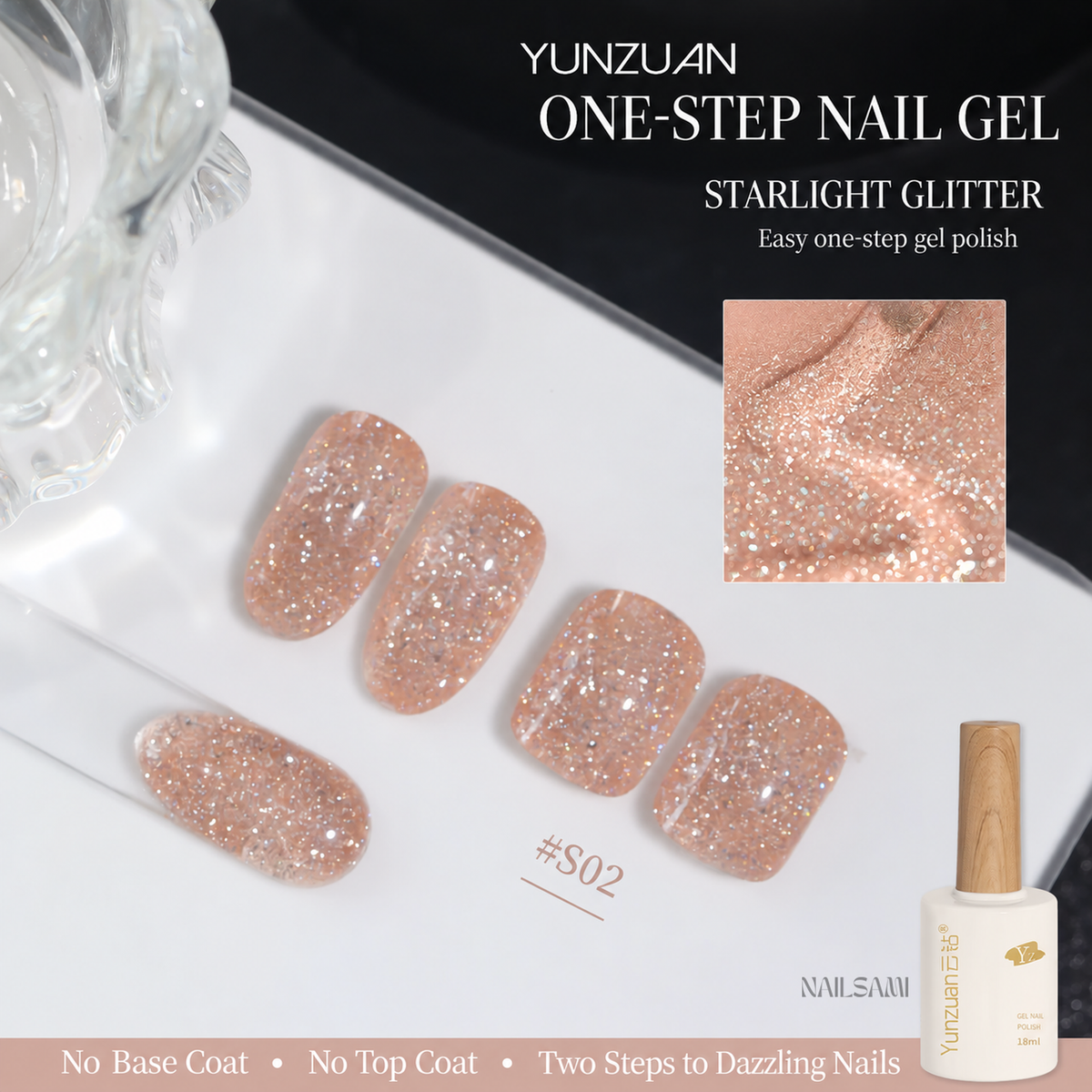 Yunzuan 5-in-1 crushed diamond gel polish shade S02