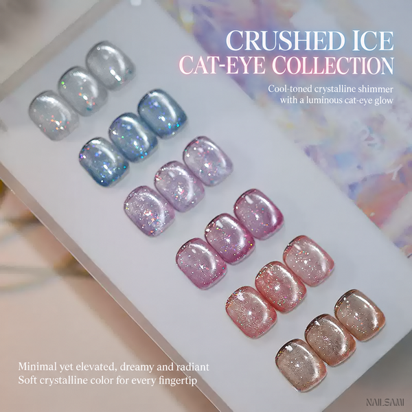 Yunzuan Crushed Ice cat eye gel polish collection in six sparkling shades
