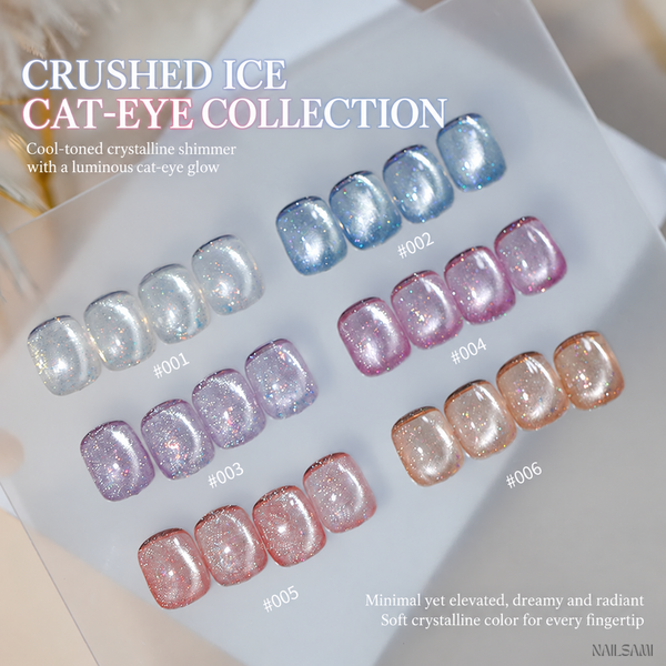Yunzuan Crushed Ice cat eye gel shade chart for colors #01 to #06