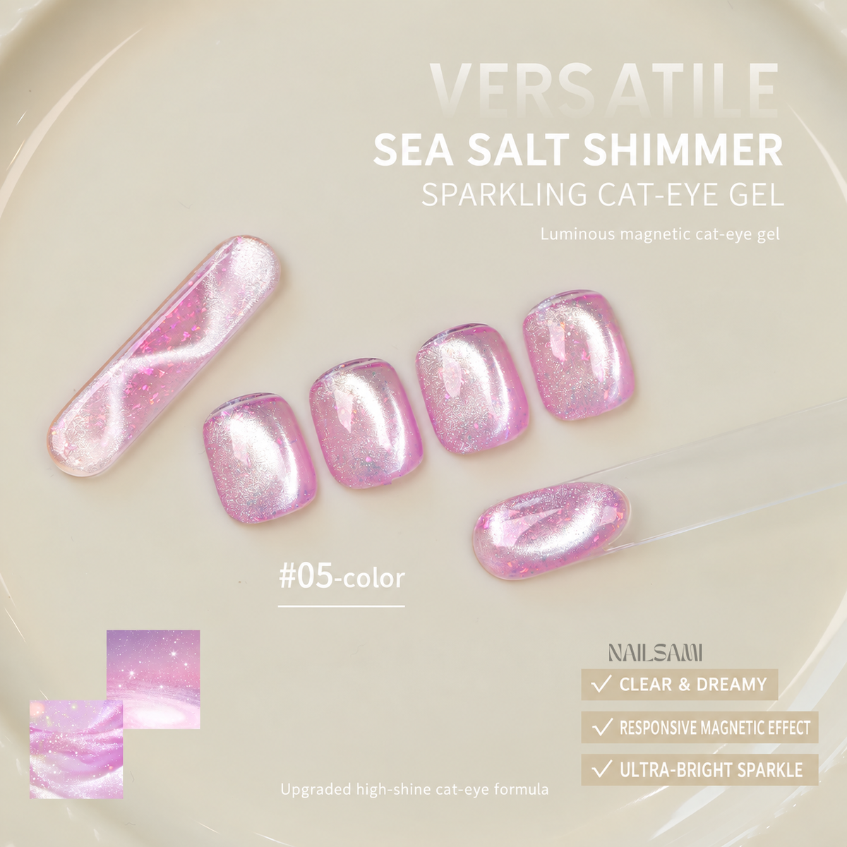 Yunzuan Sea Salt Crushed Ice cat eye gel polish shade #05